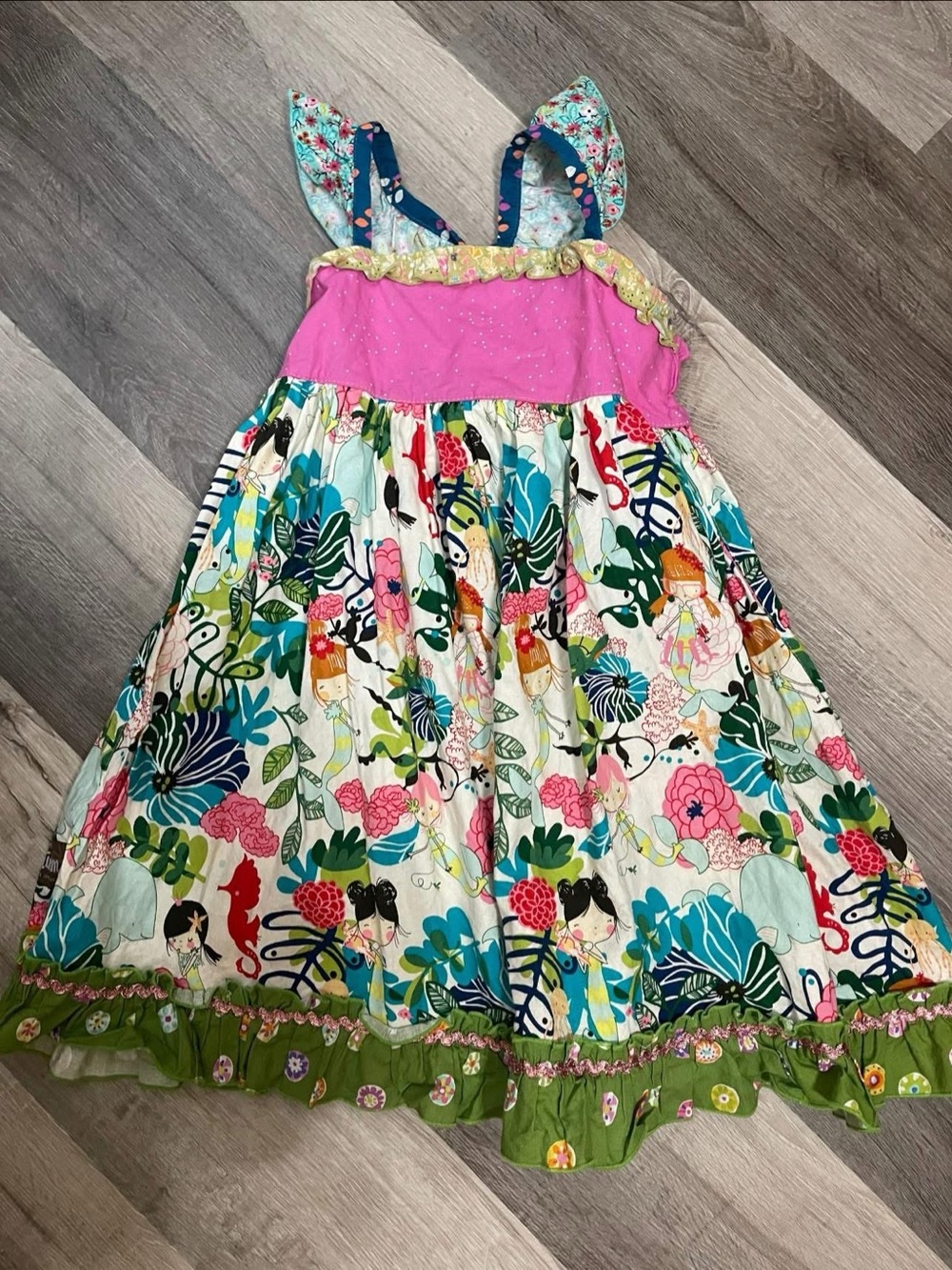 Matilda Jane Pink Bodice Multicolor Mermaid & Floral Print Dress size 8